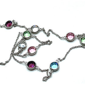 IBB Colorful Crystal Station Necklace Silver Y2K Fairy